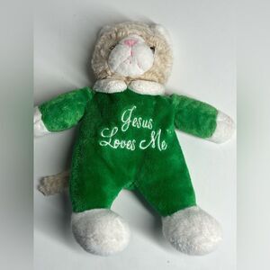 Dan Dee  plush Jesus Loves Me Blue Teddy Baby's First Soft Toy Green Tan 11”